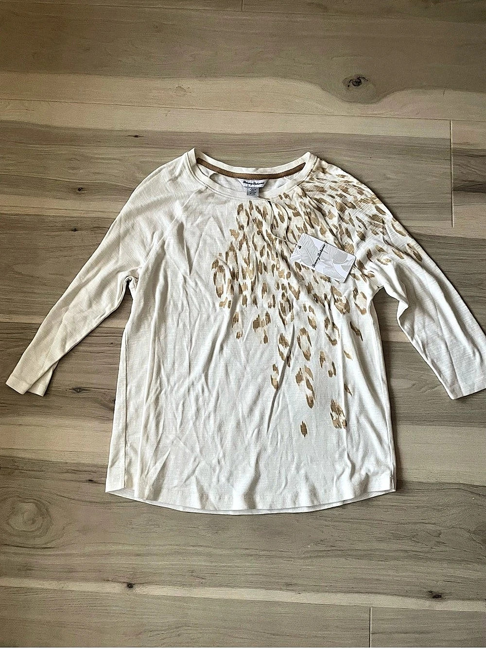Tommy Bahama Long Sleeve Animal Print Top in Cream & Brown